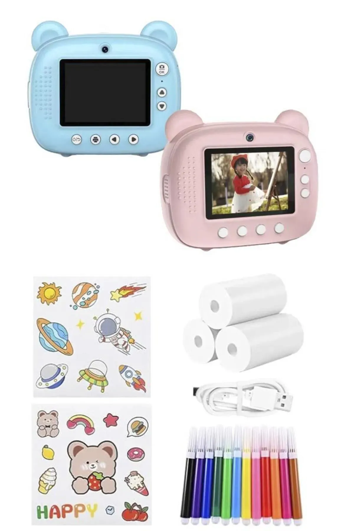 Torima Cmr14 Pembe Dijital Video Fotoğraf Çocuk Kamerası Anlık Termal Resim Kağıt Baskılı Yazıcı